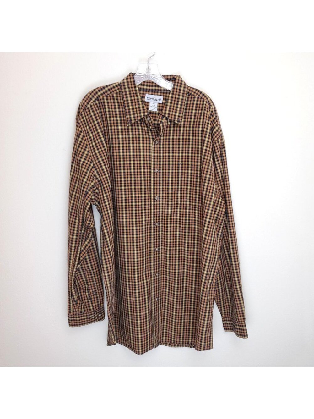 Carhartt burnt orange plaid button down dress shirt